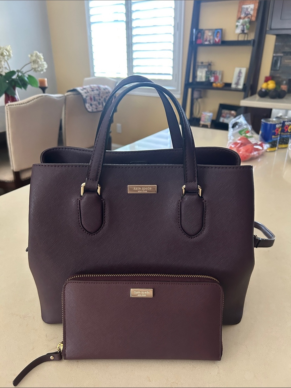 Kate Spade plum Saffiano leather tote